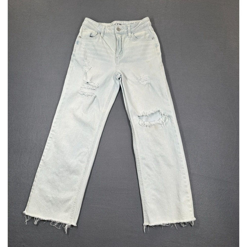 Art Class Jeans Boys 12 Light Blue Denim Distressed Straight Leg Frayed Raw Hem